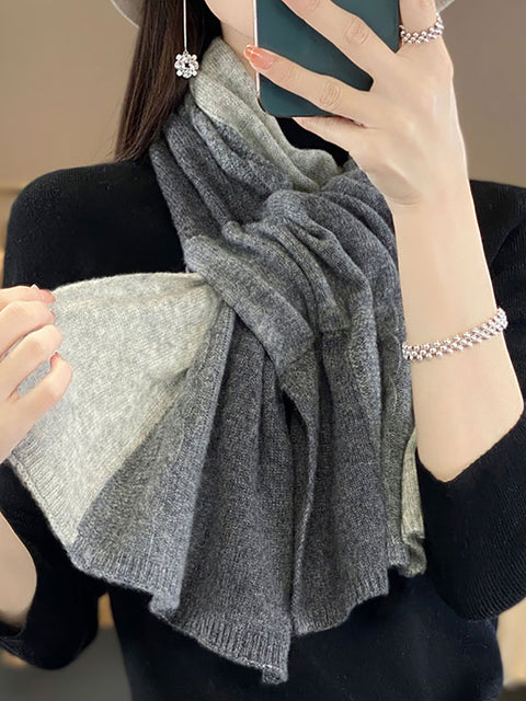 Women Warm Wool Winter Colorblock Knit Scarf