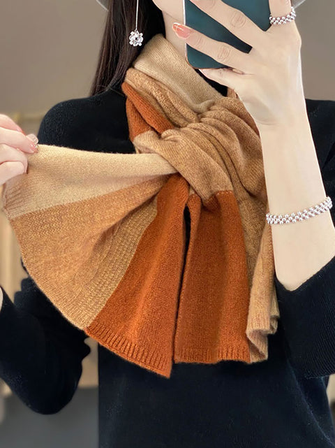 Women Warm Wool Winter Colorblock Knit Scarf