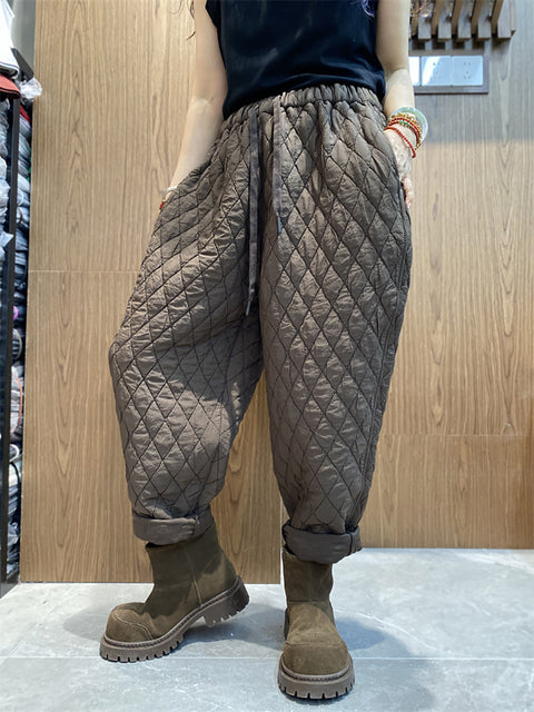 Women Winter Casual Rhomboid Thick Harem Pants