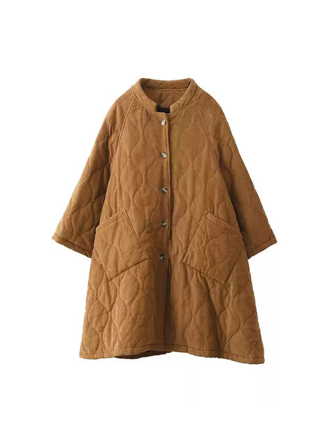 Women Autumn Casual Solid Warm Corduroy Padded Coat