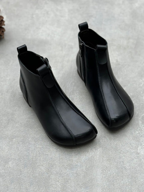 Women Casual Soft Leather Zipper Low Heel Boots