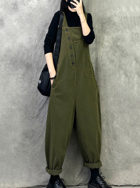 Women Casual Solid Cotton Loose Jumpsuits