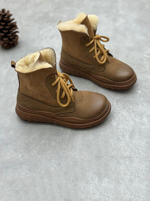 Women Winter Vintage Fleece-lined Leather Boots