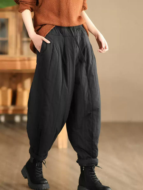 Women Winter Casual Solid Spliced Padded Harem Pants