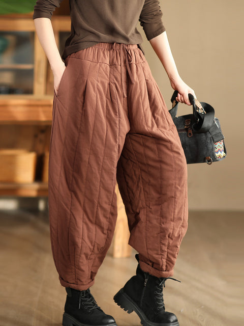 Women Winter Casual Solid Spliced Padded Harem Pants