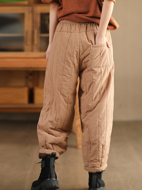 Women Winter Casual Solid Spliced Padded Harem Pants