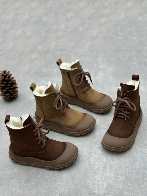 Women Winter Leather Fleece-lined Martin Boots