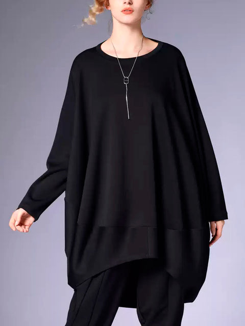 Plus Size Women Winter Casual Solid Long Sleeve O-Neck Dress