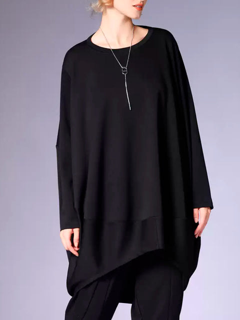 Plus Size Women Winter Casual Solid Long Sleeve O-Neck Dress