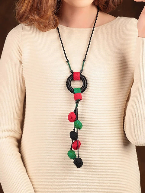 Women Ethnic Cloth Weave Sweater Necklace