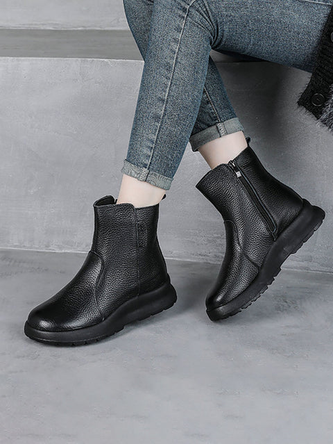 Winter Women Genuine Leather Flat Fleece-lined Ankle Boots