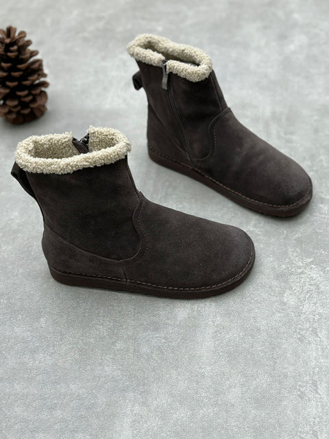 Women Vintage Leather Fleece-lined Flat Boots