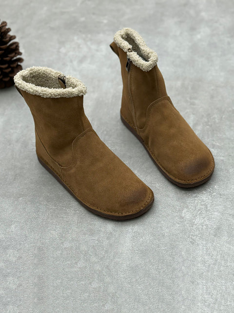 Women Vintage Leather Fleece-lined Flat Boots