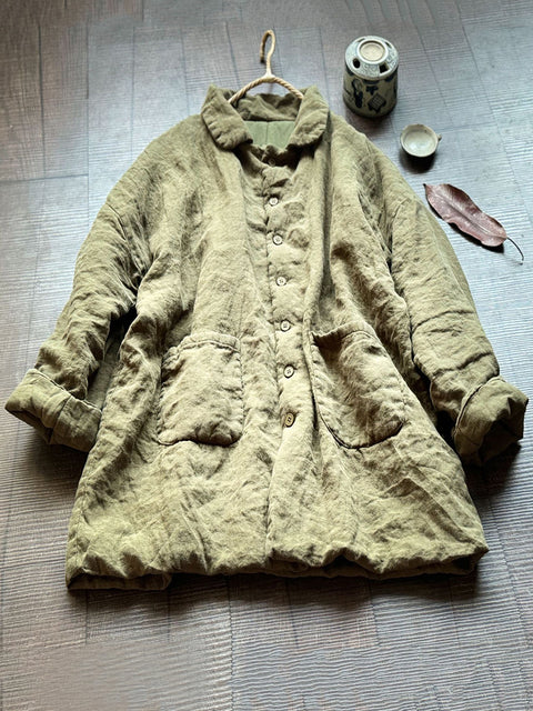 Women Vintage Autumn Solid Padded Coat