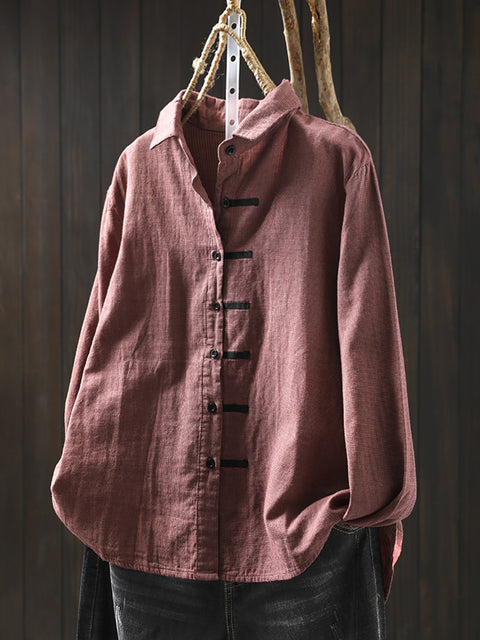 Women Autumn Plaid Cotton Buttoned Shirt