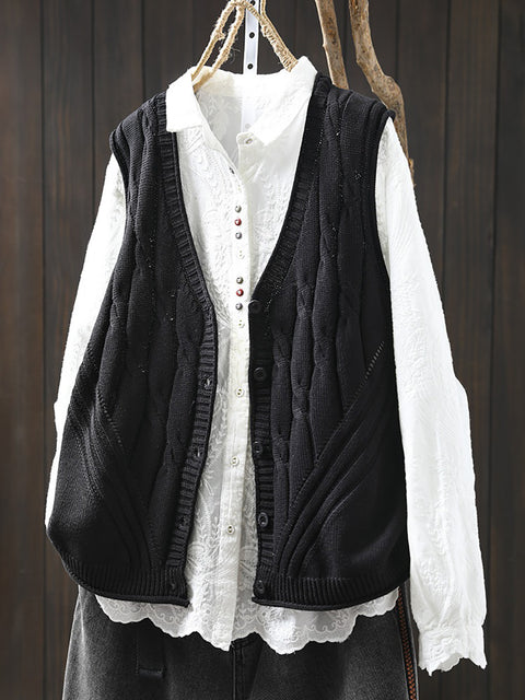 Women Spring Pure Color Knit V-Neck Vest