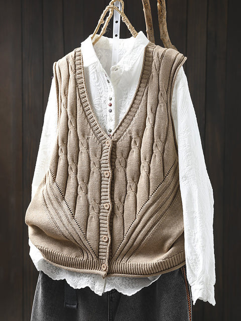 Women Spring Pure Color Knit V-Neck Vest