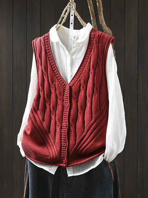 Women Spring Pure Color Knit V-Neck Vest