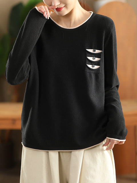 Women Autumn Warm Colorblock O-Neck Sweatshirt