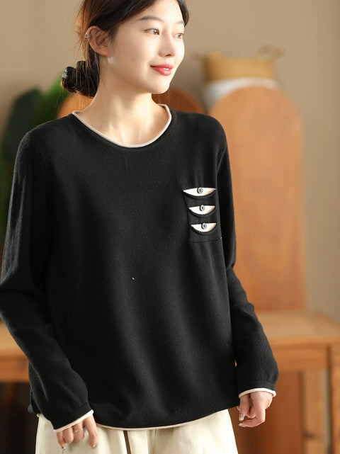 Women Autumn Warm Colorblock O-Neck Sweatshirt