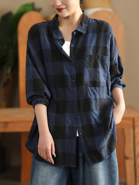 Women Autumn Artsy Plaid Shirt