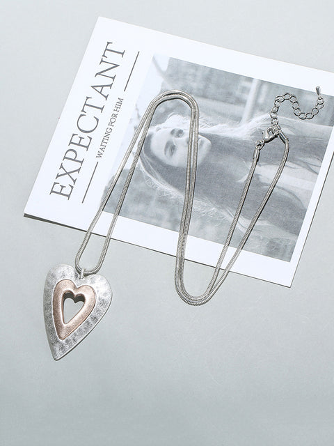 Fashion Mental Heart Long Sweater Necklace