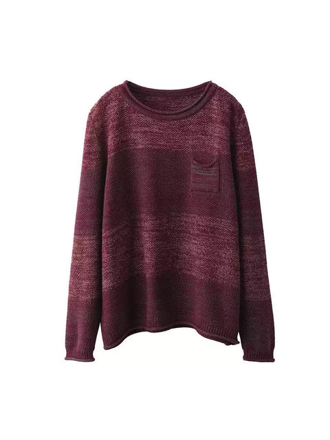 Women Autumn Colorblock O-Neck Cotton Sweater