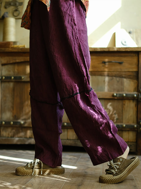 Women Spring Vintage Linen Spliced Wide-leg Pants