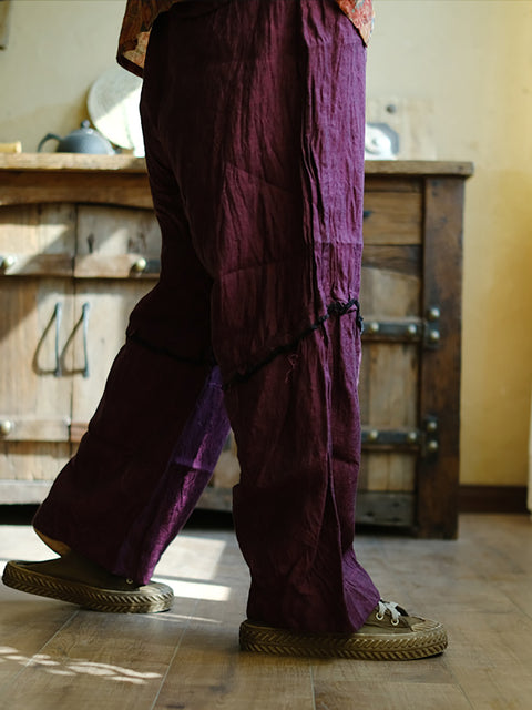 Women Spring Vintage Linen Spliced Wide-leg Pants