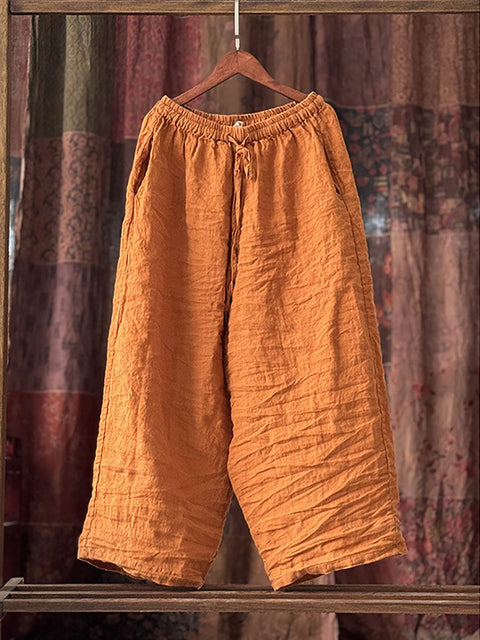 Women Spring Retro Linen Wide-leg Pants