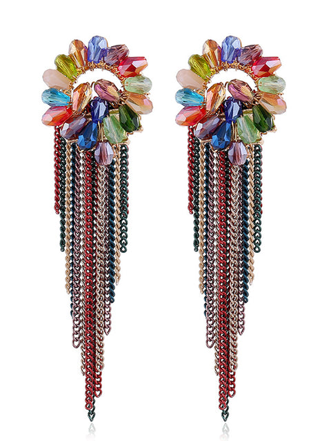 Women Bohemia Crystal Tassel Earrings