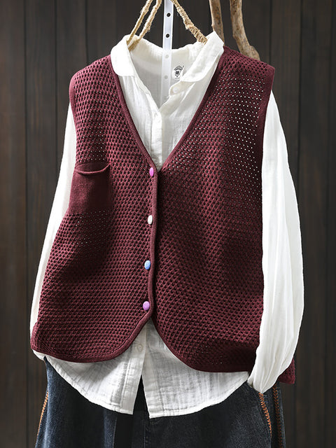 Women Spring Casual V-Neck Button Knit Vest