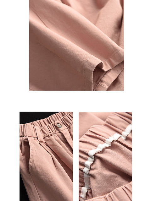 Women Spring Casual Pure Color Cotton Straight Pants