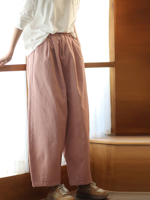 Women Spring Casual Pure Color Cotton Straight Pants