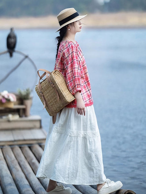 Women Spring Casual Pure Color Linen Skirt