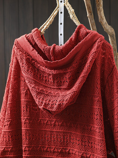 Women Spring Artsy Knit Cotton Hooded Shirt