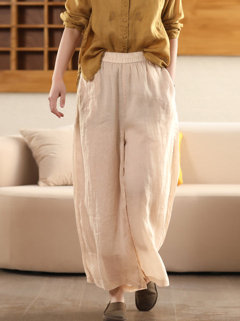 Women Spring Double-layer Ramie Wide-leg Pants