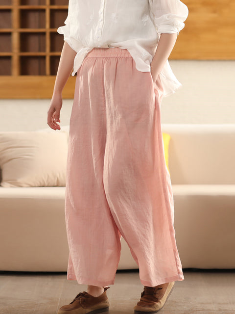 Women Spring Double-layer Ramie Wide-leg Pants