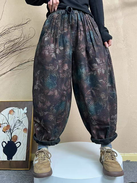 Women Spring Artsy Flower Waist Shirred Harem Pants