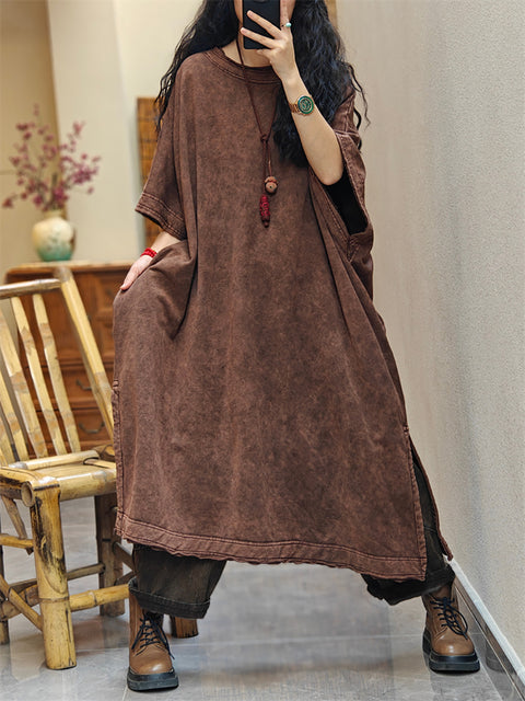 Women Vintage Summer Split Hem Cotton Dress