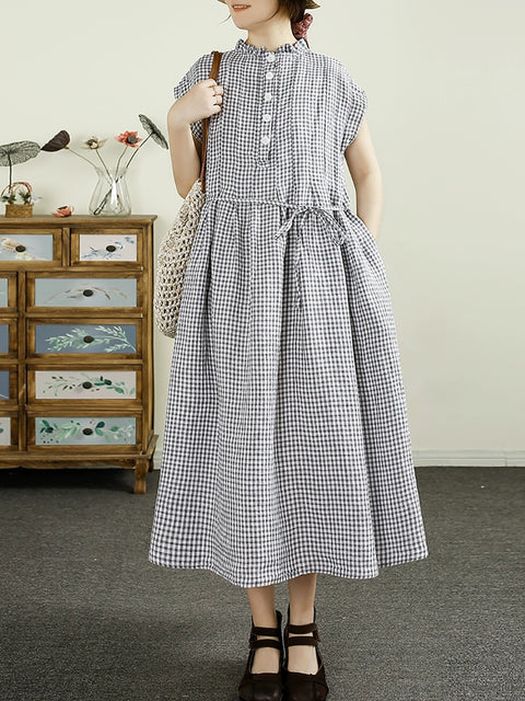 Women Vintage Summer Artsy Lattice Strap Waist Dress