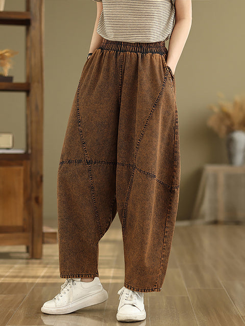 Women Casual Pure Color Denim Spliced Harem Pants