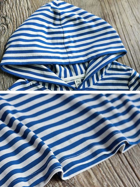 Women Summer Casual Stripe Hooded Loose Dress