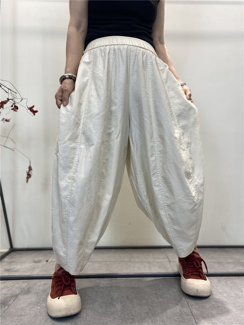 Women Vinage Summer Thin Pure Color Loose Harem Pants