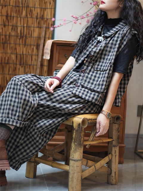 Women Spring Vintage Plaid Loose Suits