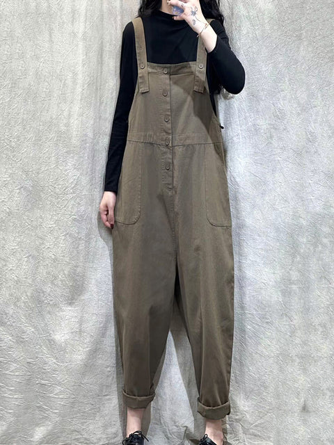 Women Spring Casual Pure Color Loose Jumpsuits