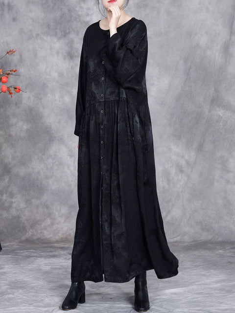 Women Fashion Jacquard O-Neck Loose Maxi Dress