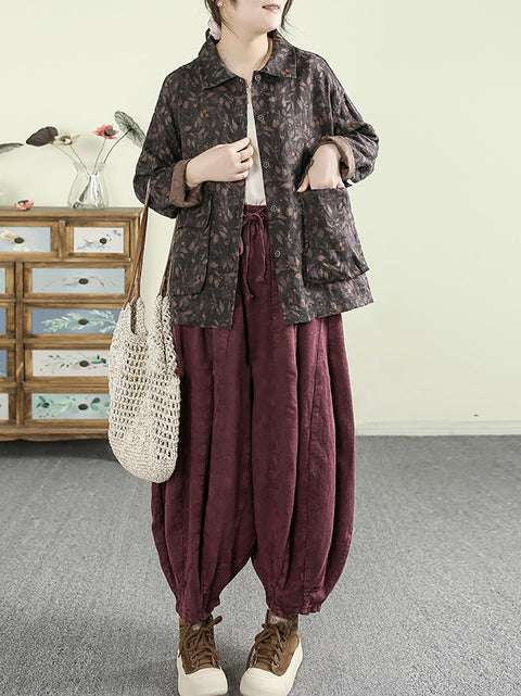 Women Spring Retro Pure Color Harem Pants