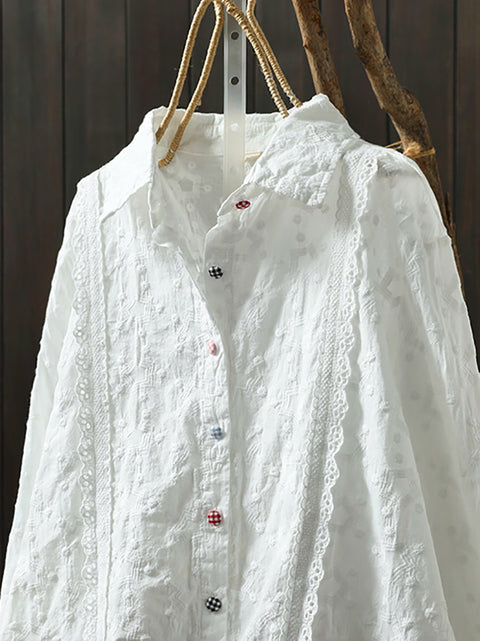 Women Spring Artsy Embroidery 100%Cotton Shirt