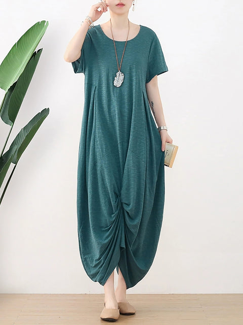 Women Summer Casual Pure Color O-Neck Dress